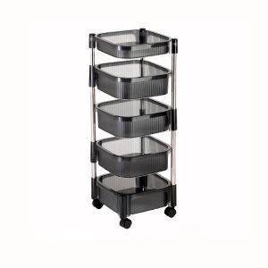 Black Rectangle Storage Rack Trolley 5 Layer By Stories