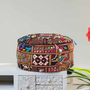 Hand Carfted Fabric Pouf Black Multi 56X56 By Stories