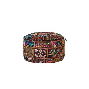 Hand Carfted Recycled Fabric Pouf Black Multi 56X56 By Stories
