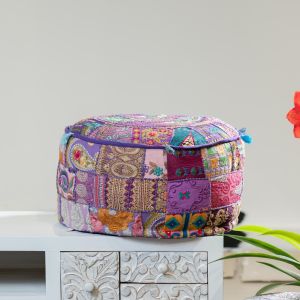 Hand Crafted Recycled Fabric Pouf Purple Multi 56X56 By Stories