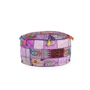 Hand Crafted Recycled Fabric Pouf Purple Multi 56X56 By Stories