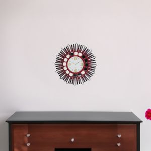 Red Wall Clock with Mirror Work By Stories