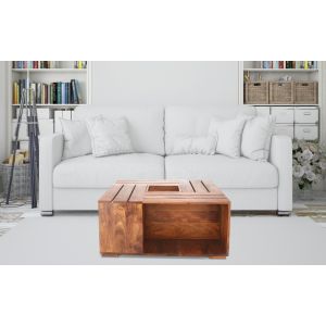 Rectangular Wooden Designer Coffee Table With Center Storage By Stories