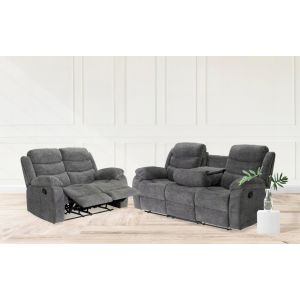 Zerodha Grey Fabric Manual Recliner Set 2+3 By Stories