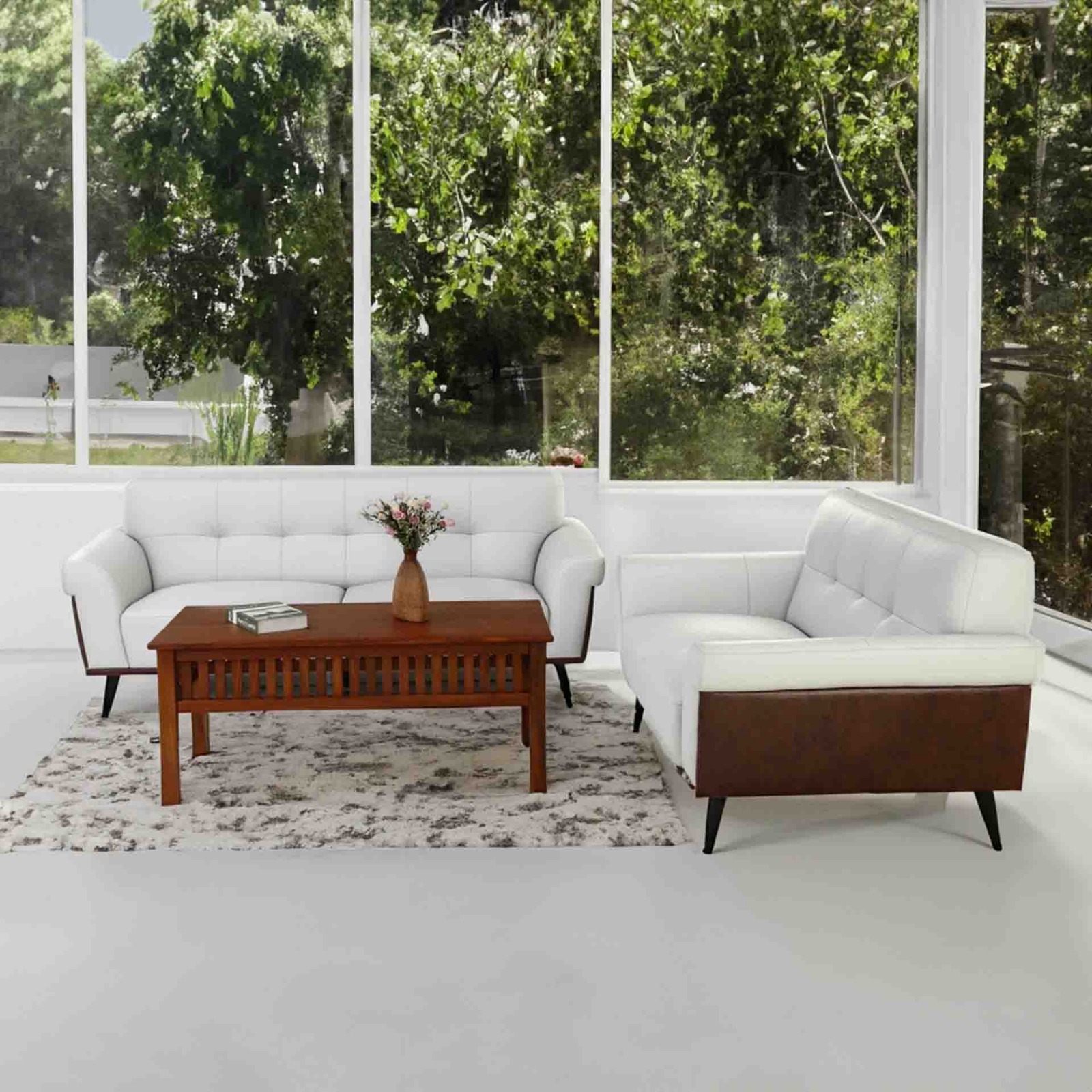 white leather sofas