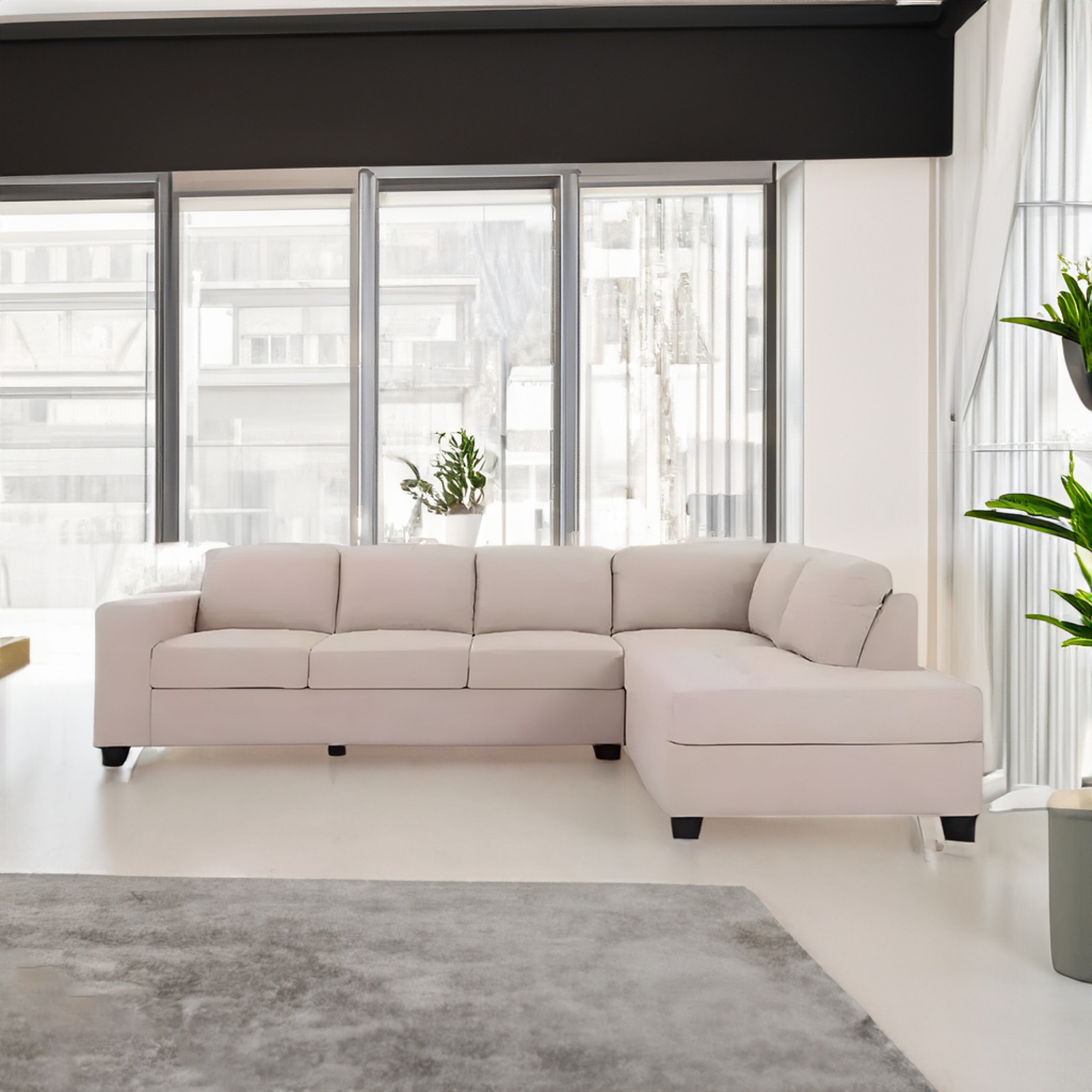 white L-shaped sofa